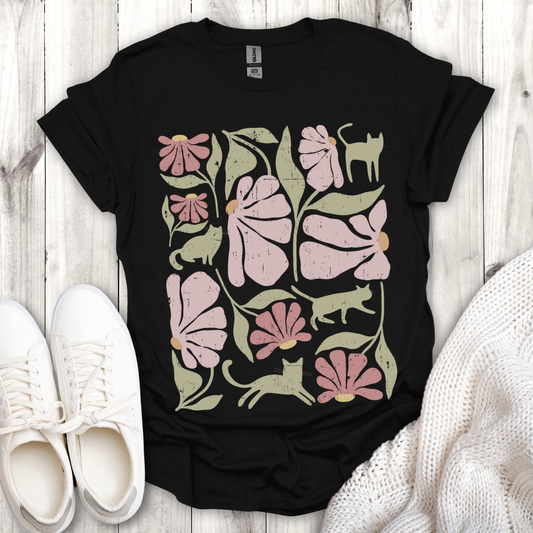 Abstract Floral Cat T-Shirt