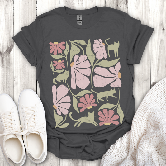Abstract Floral Cat T-Shirt